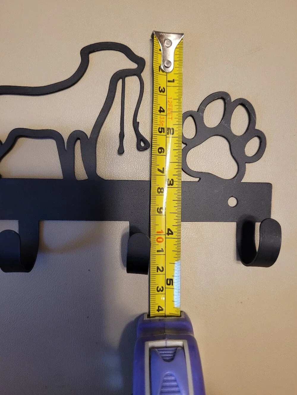 Black Dog Paw Wall Hook Rack - Metal Pet Leash Organizer